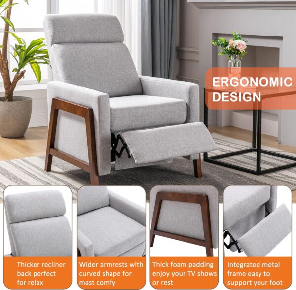 Push Back Recliner Chair, Upholstered Accent Chair Recliners with Thick Seat Cushion and Backrest Small Recliners for Small Spaces Living Room, Home Theater - Image 4
