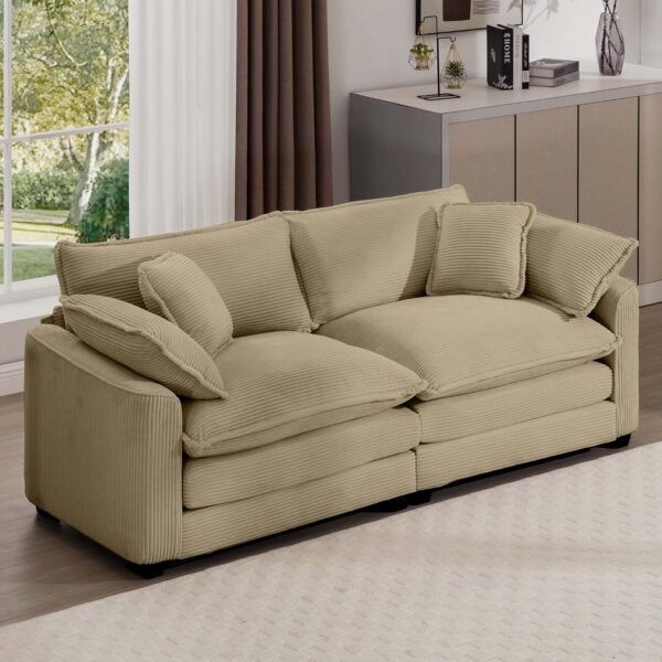 80.31" Corduroy Loveseat Sofa Couch 2 Seat Extra Deep Love Seat Sofa with 4 Pillows Modern Upholstered Comfy Couches Modular Sofa for Living Room Bedroom Office Apartment, Green - Image 6