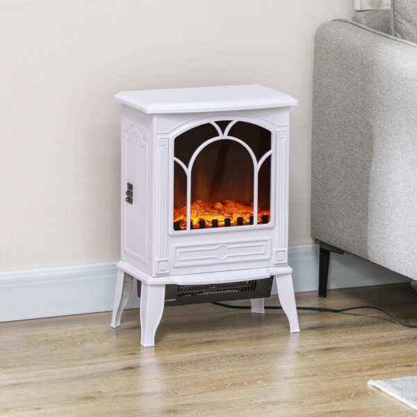 HOMCOM 22" Free Standing Electric Fireplace Stove, Fire Place Heater with Realistic Flame Effect, Overheat Safety Protection, 750W / 1500W, White - Image 2