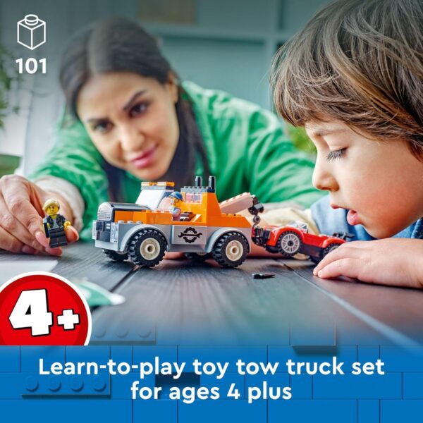 LEGO City Tow Truck and Sports Car Repair Building Set, Kids Gift Idea with 2 Minifigures and Accessories Including a Cochlear Implant, Pretend Play Tow Truck Toy for Boys & Girls Ages 4 and Up, 60435 - Image 2