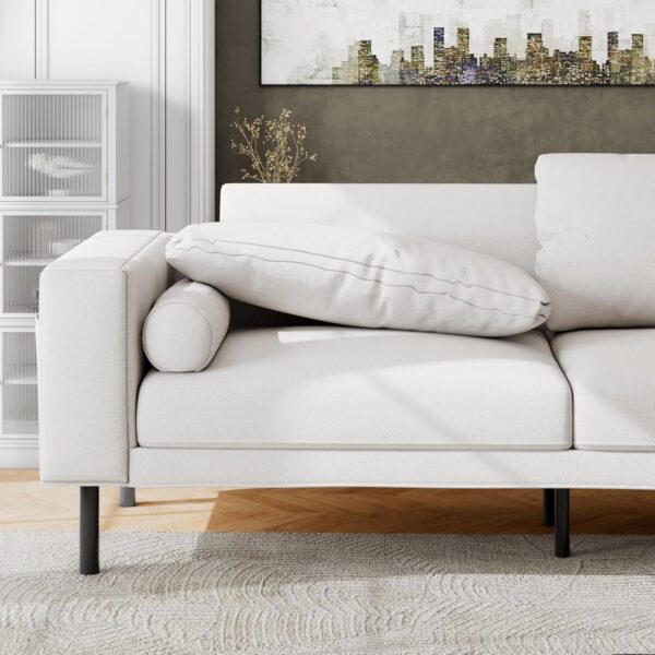 Feonase 88" Sofa Couch, Mid-Century Modern Sofa for Living Room, Loveseat with 4 Side Storage Pockets & 2 Pillows, Heavy-Duty Metal Frame, Beige - Image 6