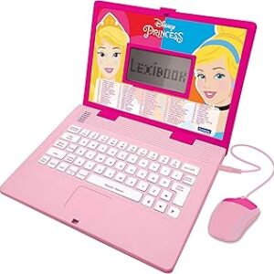 Lexibook, Educational and Bilingual Laptop Spanish/English, Girls Toy with 124 Activities to Learn, Play Games and Music, Pink, JC598DPi2