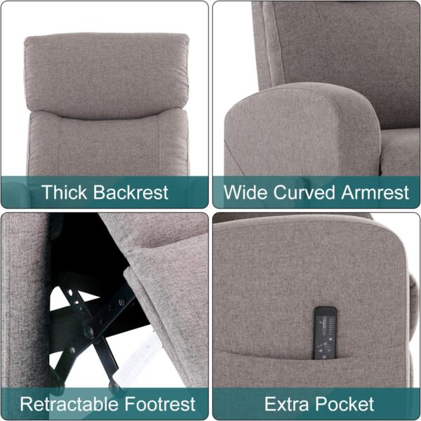 Massage Recliner Chair, Fabric Recliner Sofa Home Theater Seating with Lumbar Support Winback Single Sofa Armchair Reclining Chair Easy Lounge for Living Room Grey - Image 4