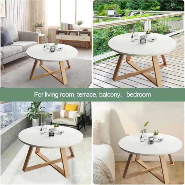 Mid-Century Round Coffee Table, with Wood Coffee Table Leg, Center Table Livingroom Table, End Table for Your Office, Study or Reception Area (A) - Image 6