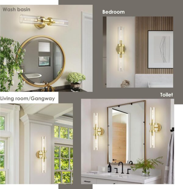 Gold Bathroom Light Fixtures, Vanity Light, Wall Sconces Set of 2, Hallway Sconces Wall Lighting, 2 Pack, E12 Base (Bulbs Not Inclubed) - Image 5