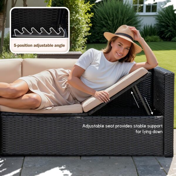 Greesum 3 Piece Patio Furniture Set Outdoor Wicker Rattan Sectional Sofa with Adjustable Seat, Soft Cushions & Coffee Table for Yard, Garden, Porch, Poolside, Beige - Image 4