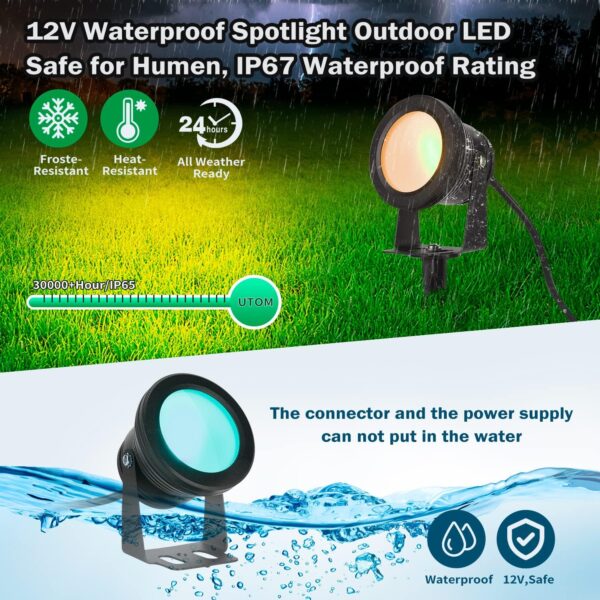 Landscape Lighting,10W Spotlight Outdoor Lights with US Plug and Remote Control,12V Dimmable Garden Lights,Waterproof Outdoor Yard Lights for Decoration (Light Color is Mixed, NOT Pure RGB) - Image 4