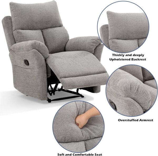 ANJ Overstuffed Recliner Chair - Manual Reclining Chairs for Adults Breathable Fabric Manual Single Sofa for Living Room (No Swivel/Rocker/Glider, Silver) - Image 4