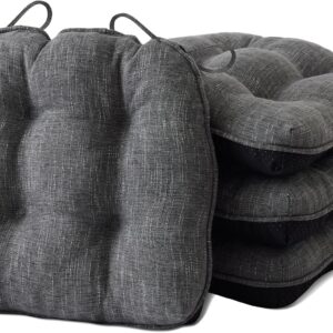 Chair Cushions for Dining Chairs Set of 4, Indoor Kitchen Chair Cushions with Ties and Non Slip Backing, Tufted Shredded Memory Foam Kitchen Chair Pads, 15.5" x 15.5" x 4", Dark Grey