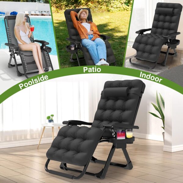 Suteck Zero Gravity Chair, Reclining Camping Lounge Chair w/Removable Cushion, Upgraded Lock and Cup Holder, Reclining Patio Chairs Folding Recliner for Indoor and Outdoor - Image 7