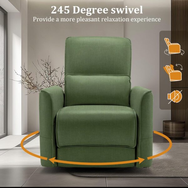 Swivel Recliner Chair, Glider Rocking Chair Nursery, Electric Rocking Recliner Chair of Fabric, Power Rocker Recliner Chair with Side Pockets and Type-C & USB Ports for Living Room - Image 4