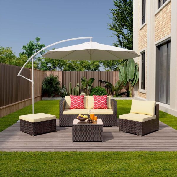 Aiho Patio Furniture Set All Weather Outdoor Sectional Patio Sofa Set Wicker Patio Furniture with Tempered Coffee Table, for Backyard Porch Poolside, Beige - Image 5