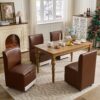 TYBOATLE Upholstered Dining Chairs Set of 4 Swivel Dining Room Chairs Kitchen Chairs w/Casters & Storage Comfy Modern Rolling Brown Leather Chair for Living Room Armless Chair (4, Chestnut Brown) - Image 3