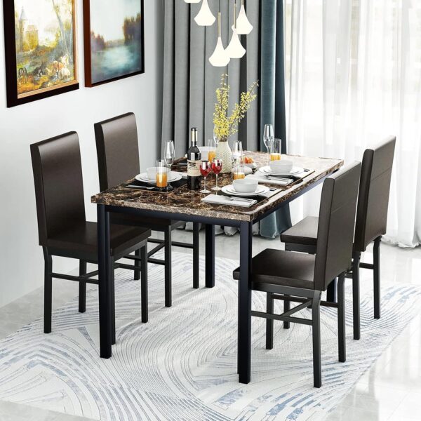 DKLGG Dining Table Set for 4, 5 Piece Kitchen Table Set with PU Leather Chairs Space-Saving Faux Marble Dining Room Table Set for 4 for Small Home Kitchen, Apartment - Image 2