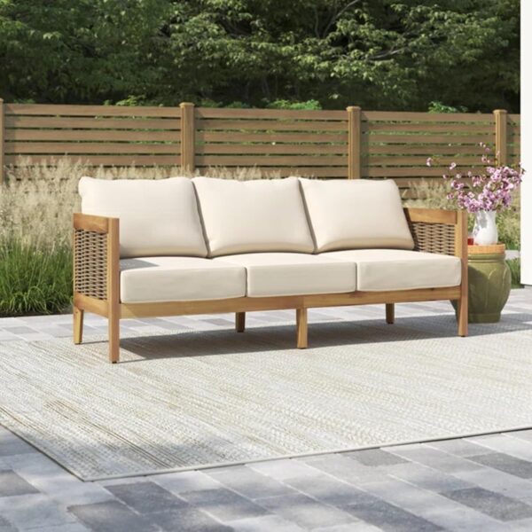 Merax Outdoor Acacia Wood Wicker 3 Seater Sofa, Patio Furniture Conversation Set for Backyard - Image 4