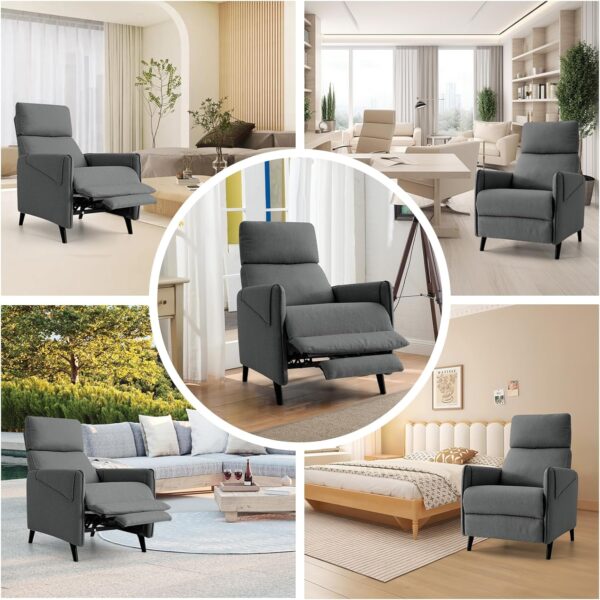 RISAR Pushback Recliner Chair，Modern Single Recliner Chair，with Adjustable Footrest and Thick Cusion,Backrest,for Living Room, Bedroom,Office (Grey) - Image 5