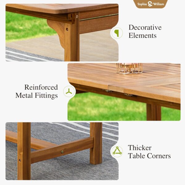 Sophia & William Patio Outdoor Table and Chairs Set, Patio Dining Sets for 8, 9 Pieces Patio Table Set Clearance for Backyard Deck Porch Outside, Acacia Wood Table Expandable with Hole and Chairs - Image 3