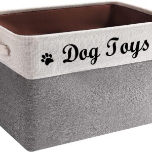 Dog Toy Box Large - Dog Toy Basket, Collapsible, Suitable for Dog Toy Storage, Dog Toy Bin with Comfortable Handles - Grey