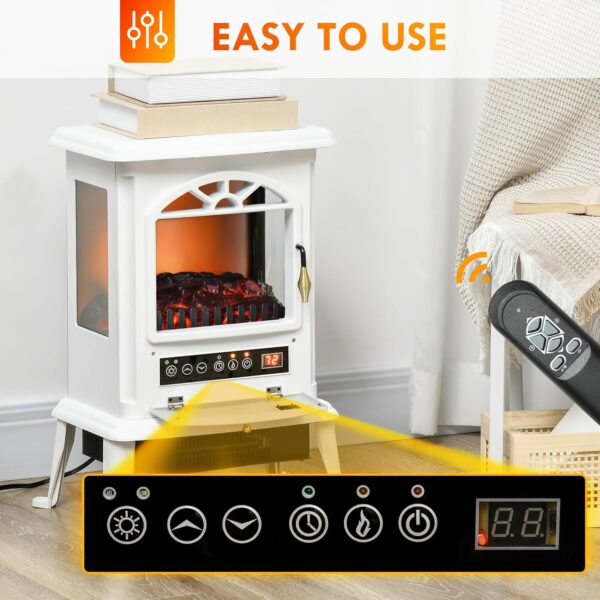 HOMCOM 23" Electric Infrared Fireplace Stove, Freestanding Fire Place Heater with Realistic Log Flame, Adjustable Temperature, Timer, 1000W/1500W, White - Image 6