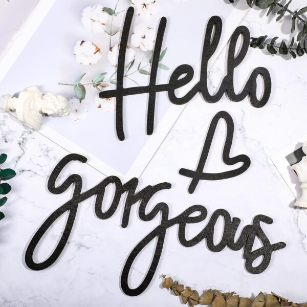 Hello Gorgeous Words Wall Decor 3D Wooden Sign Art for Home Room Office Door Decorations Party Supplies (Black) - Image 3