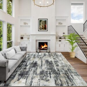 8x10 Area Rugs Washable Rug: Large Modern Abstract Living Room Rug Soft Anti-Skid Thin Carpet Indoor Floor Non-Shedding Carpets for Bedroom Dining Farmhouse Nursery Home Office Black Grey Gold