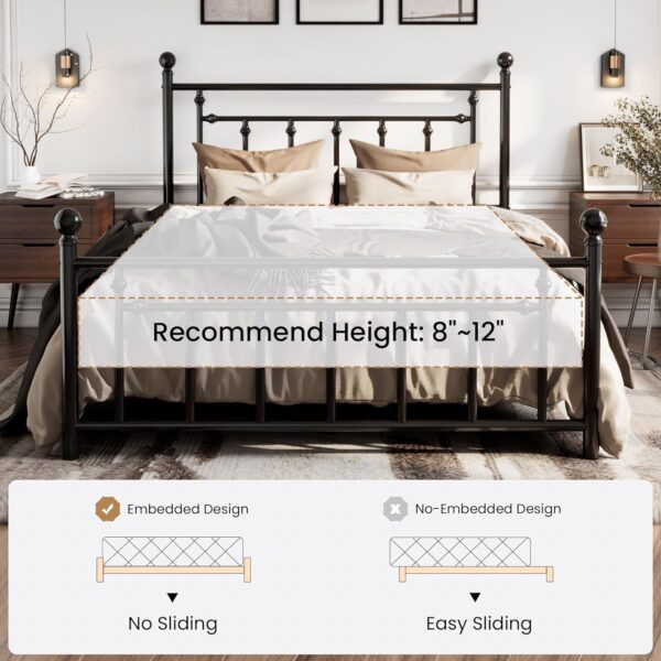 SHA CERLIN 14'' Full Size Metal Platform Bed Frame/Victorian Headboard and Footboard/Steel Slats Mattress Foundation for Storage/No Box Spring Needed/Noise Free/Black - Image 7