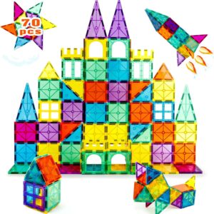 Magnetic Building Tiles, 70 Pcs 3D Magnetic Building Blocks Set for Kids, STEM Educational Preschool Magnet Toys for Toddlers Boys Girls 3 4 5 6 7 8 Year Old