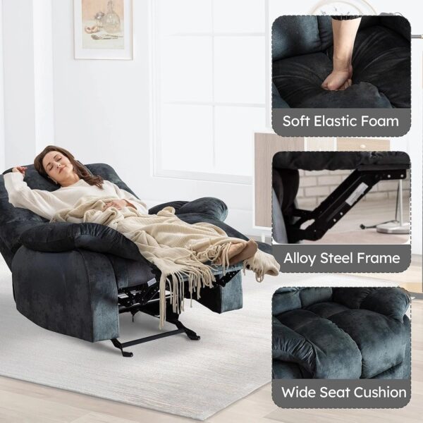 ANJHOME Single Recliner Chairs for Living Room Overstuffed Breathable Fabric Reclining Chair Manual Sofas (Gray) - Image 4