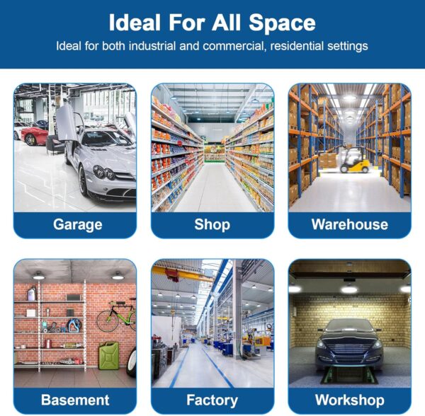 4 Pack LED Shop Lights 150W 24,000LM 5000K Super Bright High Bay Shop Lights with US Cable Plug in for Garage Workshop Warehouse Factory Barn - Image 4