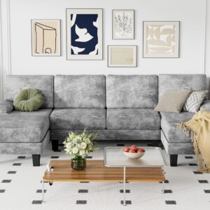 YESHOMY Convertible Sectional Sofa U-Shaped Couch with Soft Modern Cotton Chenille Fabric for Living Room, Oversized Seats with Comfortable Backrest, Gray
