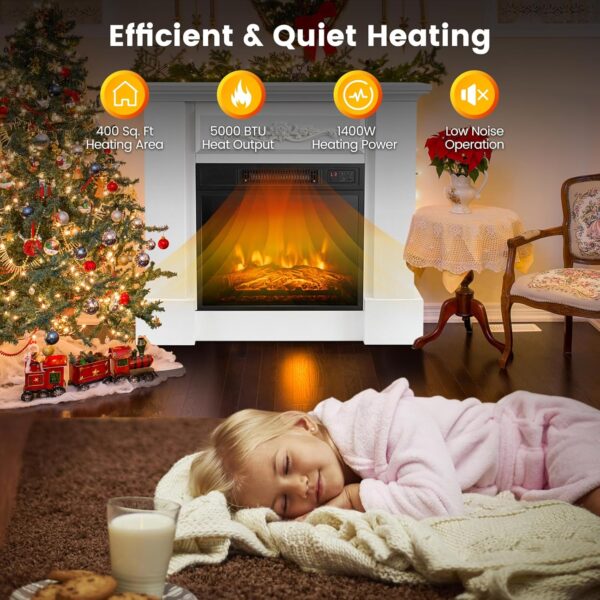 GOFLAME Electric Fireplace with Mantel, 1400W Freestanding Mantel Fireplace Heater with Remote Control, 3 Flame Brightness, Thermostat, 6H Timer, Overheat Protection, CSA Certified (White) - Image 3