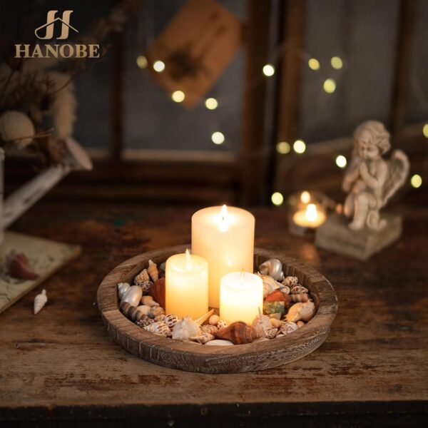Hanobe Candle Plate Holder Tray: Round Wooden Decorative Candle Plate Small Farmhouse Table Centerpiece Rustic Wood Tealight Pillar Trays for Christmas Wedding Halloween Home Decor - Image 2