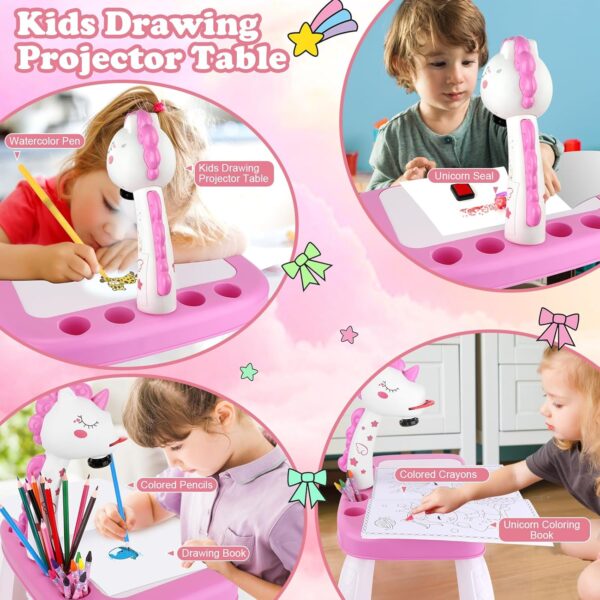Hoarosall Drawing Projector for Kids, Drawing Board with Music, Color Pens, Pencils, Crayons, Scrapbook, Sticker Book, Unicorn Stickers, Stamps, Ideal Toy for 3+ Year Old Girls & Boys (Unicorn Kit) - Image 5