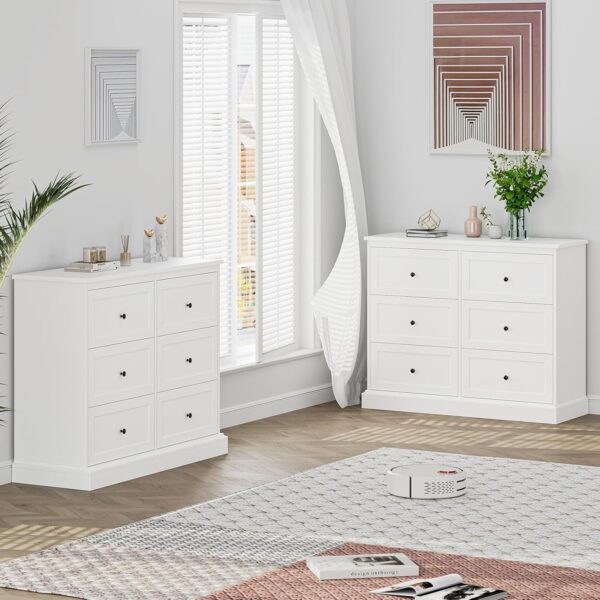 FOTOSOK White Dresser, 6 Drawer Dresser White, Modern Double Chest with Deep Drawers, Wide Storage Organizer Cabinet for Living Room Home - Image 5