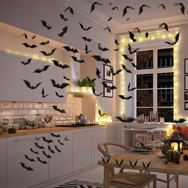 Halloween Party Supplies Hallween Decorations Bats Wall Decor 140PCS Realistic PVC 3D Black Scary Bat Sticker for Creepy Home Decor Halloween Party Decorations DIY Wall Decal Bathroom Indoor Halloween - Image 8