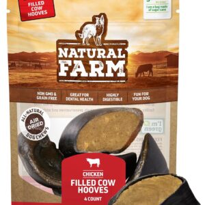 Natural Farm Chicken Filled Cow Hooves for Dogs (4-Pack), Long-Lasting Natural Hoof Beef Bone Treats, Best for Small, Medium & Large Dogs