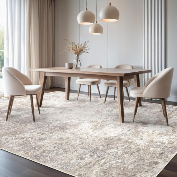 Area Rug Living Room Rugs - 9x12 Abstract Large Soft Indoor Washable Rug Neutral Modern Low Pile Carpet for Bedroom Dining Room Farmhouse Home Office - Brown - Image 5