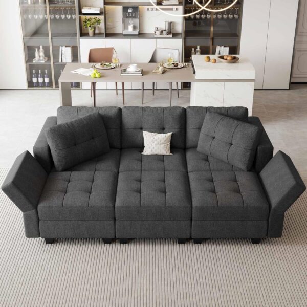 Belffin Modular Sectional Sofa with Storage Sectional Sleeper Couch Modular Sofa Bed for Living Room Dark Grey - Image 3