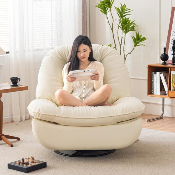 Oversized Electric Recliner Chair, 360 Swivel Rocking Glider Rocker for Adults Modern Ergonomic Lounge for Living Room Phone Stand& Smart Theater Seating (Beige, Silicone Leather) - Image 7