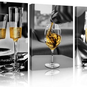 Kitchen Wall Art Dining Room Decor Wine Decor for Kitchen Wall Decor Kitchen Decorations Wall Champagne Glass Black and White Wall Art Decorations for Living Room Framed Canvas Prints Artwork