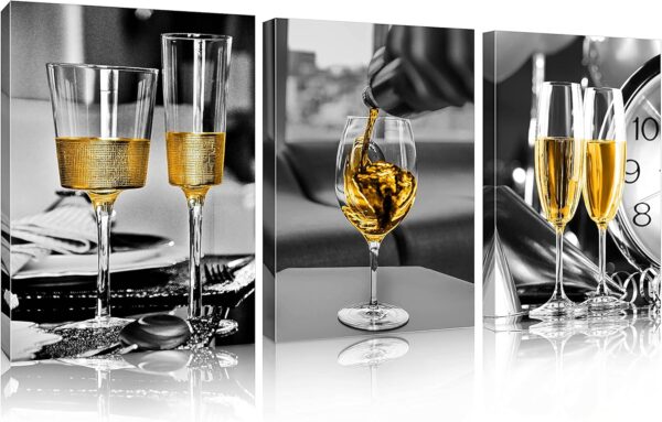Kitchen Wall Art Dining Room Decor Wine Decor for Kitchen Wall Decor Kitchen Decorations Wall Champagne Glass Black and White Wall Art Decorations for Living Room Framed Canvas Prints Artwork