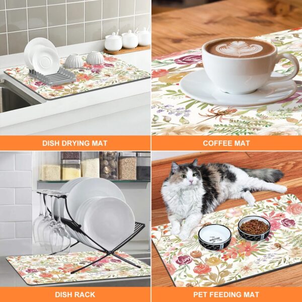 LOKHOM Dish Drying Mat for Kitchen Counter, 18"x24" Absorbent Coffee Bar Mat with Pink Roses Petals , Dish Drainer Rack Mats for Kitchen Counter Coffee Maker Coffee Pot Dining Room Decoration - Image 4