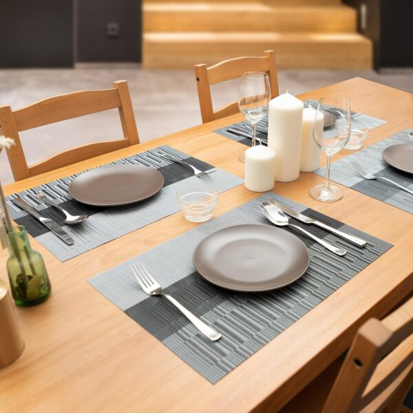 Winknowl Placemats, Set of 8 Heat Resistant Stain Resistant Non-Slip Woven Vinyl Insulation Placemats, Washable Durable Elegant Table Mats for Dining (Black) - Image 7
