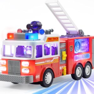 JOYIN LED Fire Truck Toy for Toddlers - LED Projections & Sirens, Bump and Go Fire Engine Trucks with Mode Switch & Volume Control, Boys&Girls Firetruck, Kids Birthday