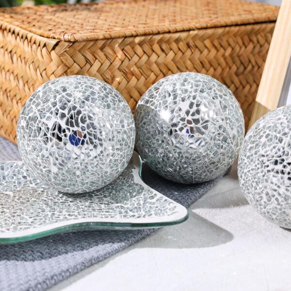 JOHOUSE 3PCS Decorative Glass Bowl and Orbs Set, 3 Inch Silver Mosaic Sphere Balls Centerpiece Balls for Bowls Vases Dining Table Home Decor Wedding Party - Image 6