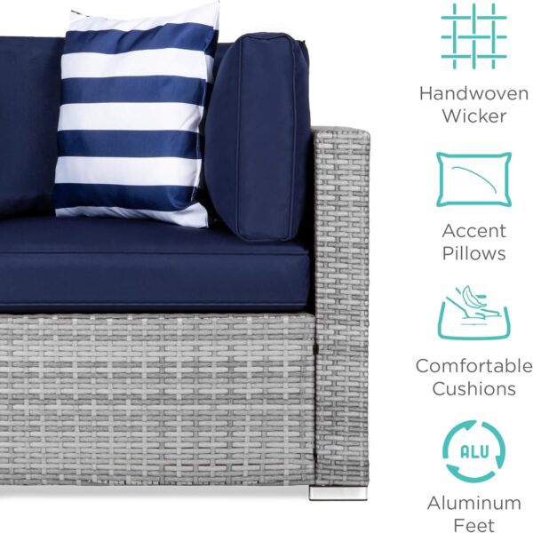 Best Choice Products 7-Piece Modular Outdoor Sectional Wicker Patio Conversation Set w/ 2 Pillows, Coffee Table, Cover Included - Gray/Navy - Image 5