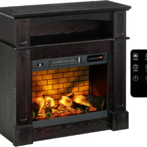 HOMCOM 31.75" W x 31" H Electric Fireplace Mantel TV Stand, Media Console Center Cabinet with a Shelf, Dark Coffee