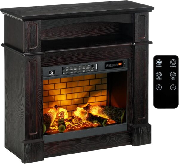 HOMCOM 31.75" W x 31" H Electric Fireplace Mantel TV Stand, Media Console Center Cabinet with a Shelf, Dark Coffee