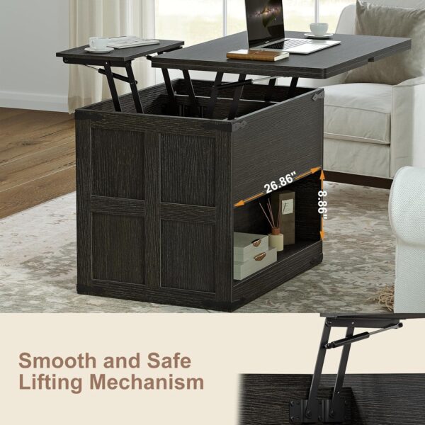 FABATO Lift Top Coffee Table, Farmhouse Coffee Table, Convertible Coffee Table with Storage and Drawer, Multifunctional Center Table Converts to Dining Game Table for Living Room, Dark Gray - Image 4