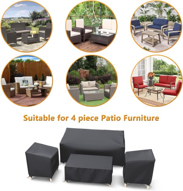 STARTWO Outdoor Furniture Cover Waterproof, Patio Furniture Covers 4 Piece Set, Heavy Duty 500D Patio Furniture Set Cover for Chairs, Couch, Table Coffee, Black - Image 6